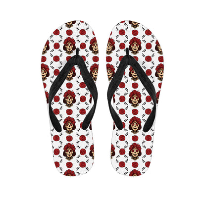 Calavera Girl Skull Pattern Print Flip Flops