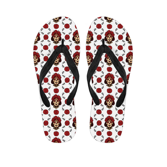 Calavera Girl Skull Pattern Print Flip Flops