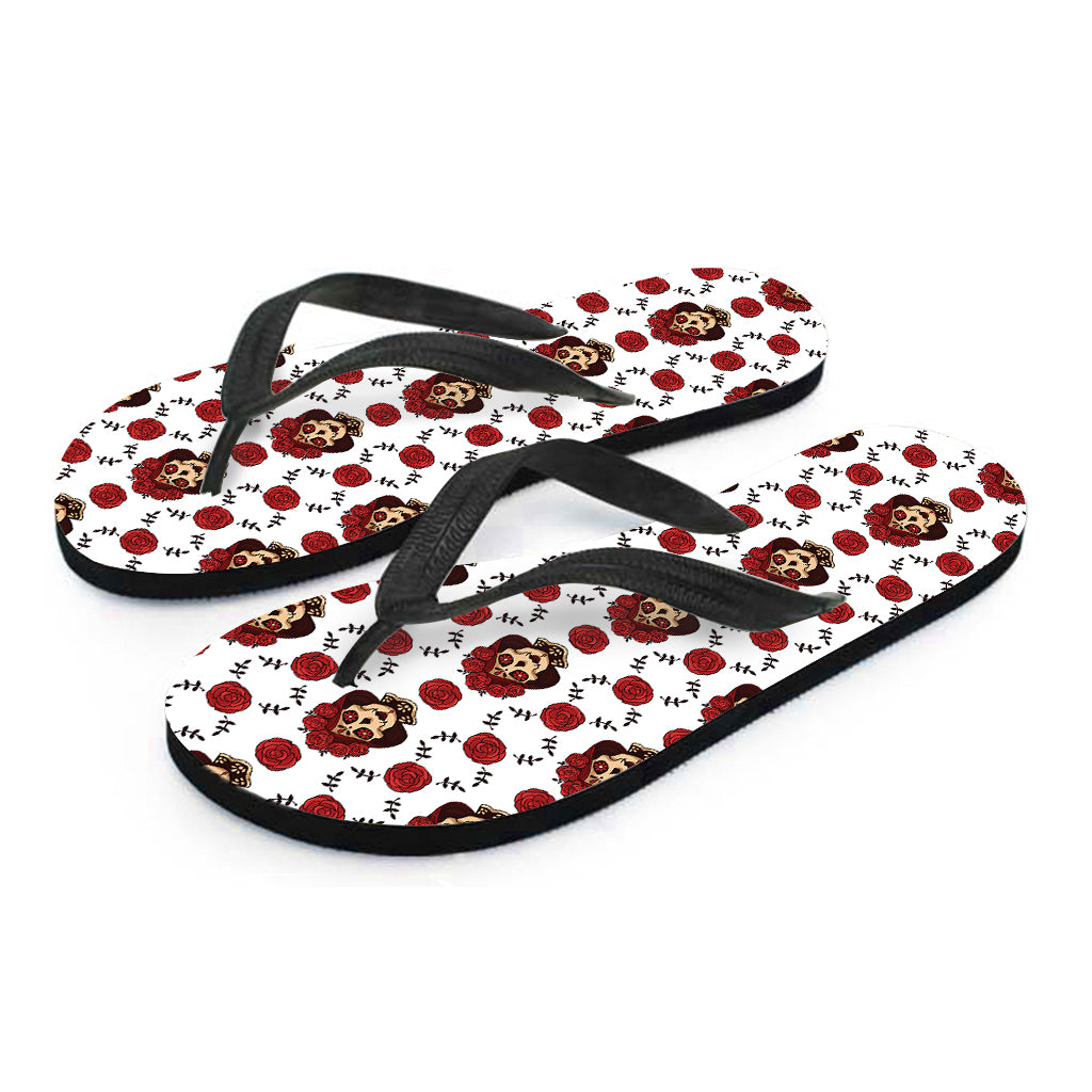 Calavera Girl Skull Pattern Print Flip Flops