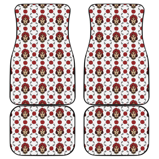Calavera Girl Skull Pattern Print Front and Back Car Floor Mats