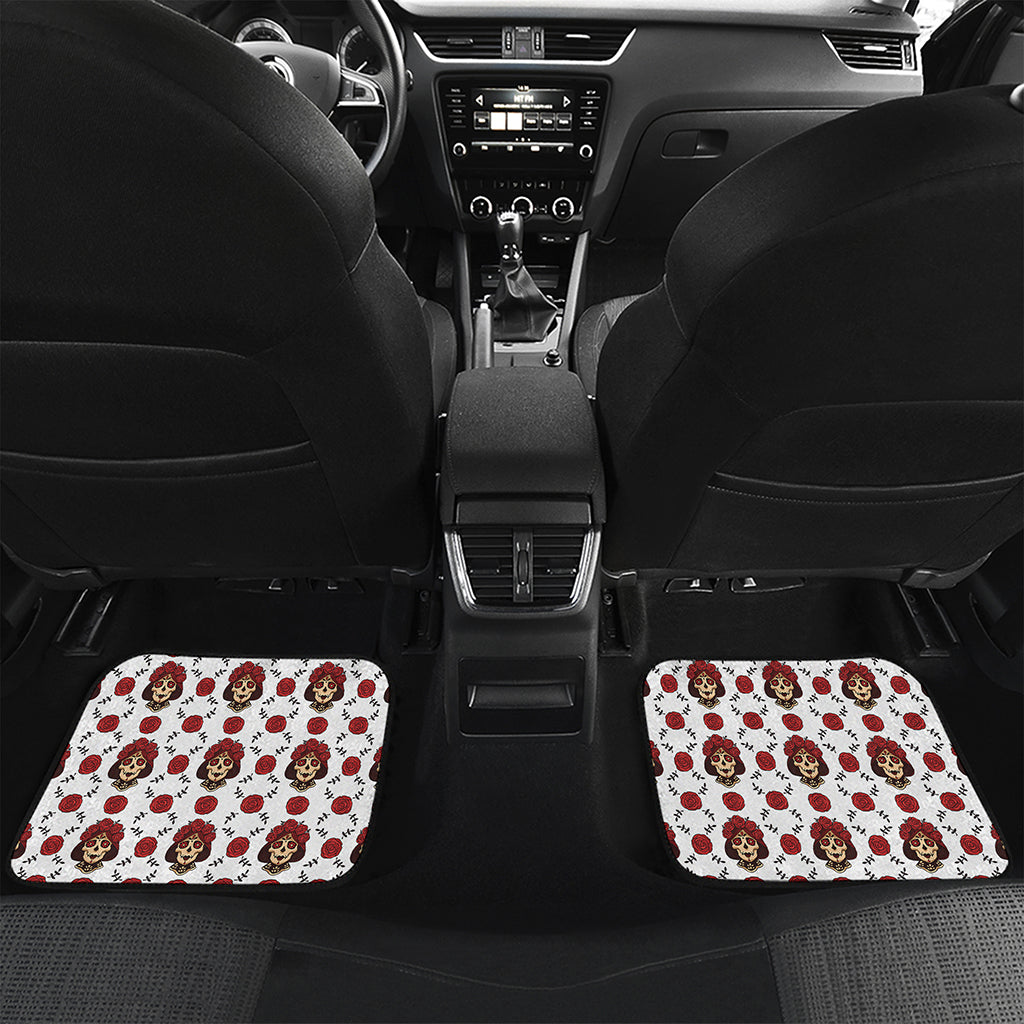 Calavera Girl Skull Pattern Print Front and Back Car Floor Mats