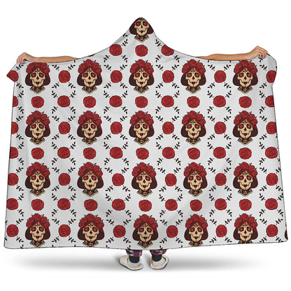 Calavera Girl Skull Pattern Print Hooded Blanket