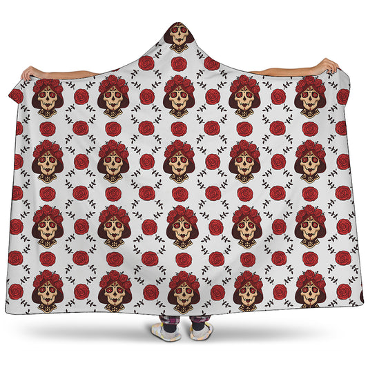 Calavera Girl Skull Pattern Print Hooded Blanket