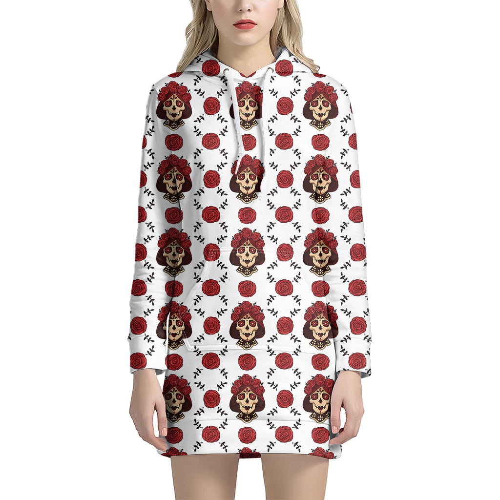 Calavera Girl Skull Pattern Print Hoodie Dress