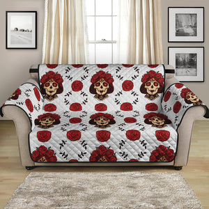 Calavera Girl Skull Pattern Print Loveseat Protector