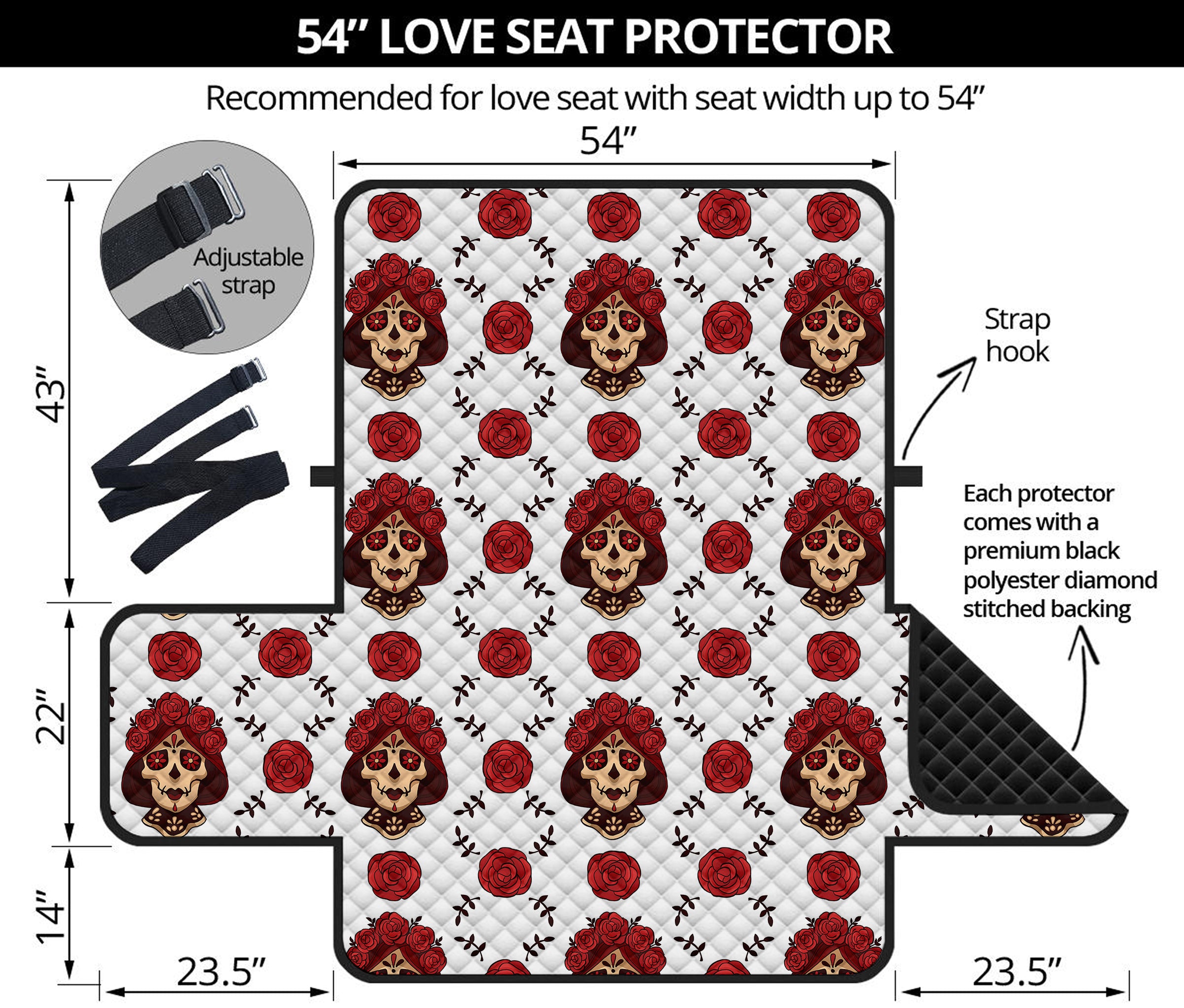 Calavera Girl Skull Pattern Print Loveseat Protector