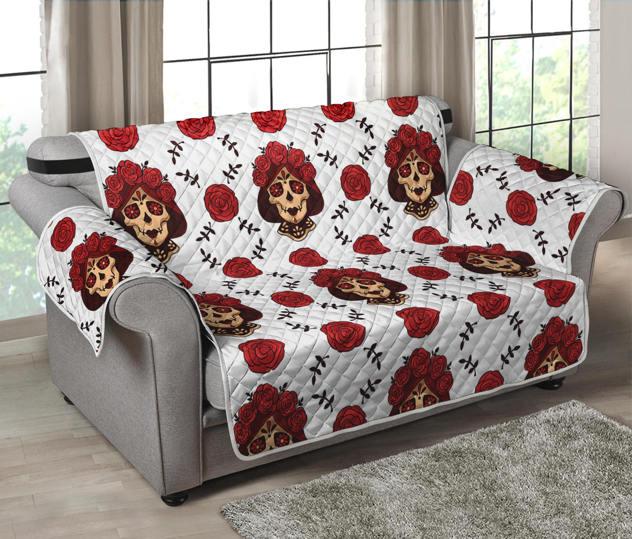 Calavera Girl Skull Pattern Print Loveseat Protector