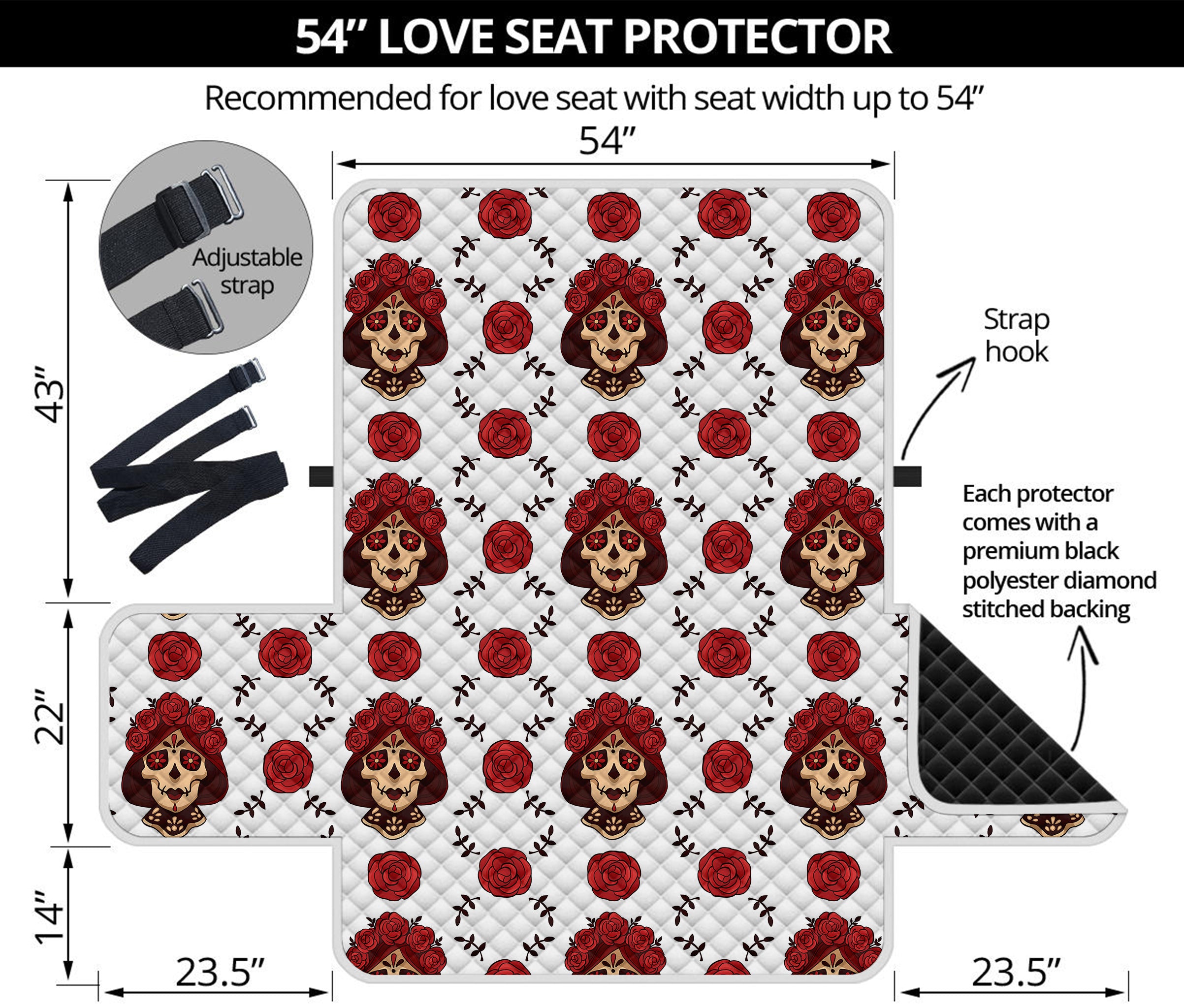 Calavera Girl Skull Pattern Print Loveseat Protector