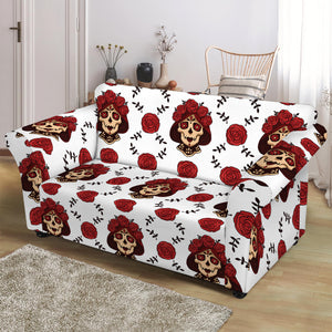 Calavera Girl Skull Pattern Print Loveseat Slipcover