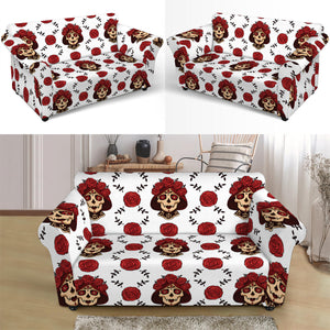 Calavera Girl Skull Pattern Print Loveseat Slipcover