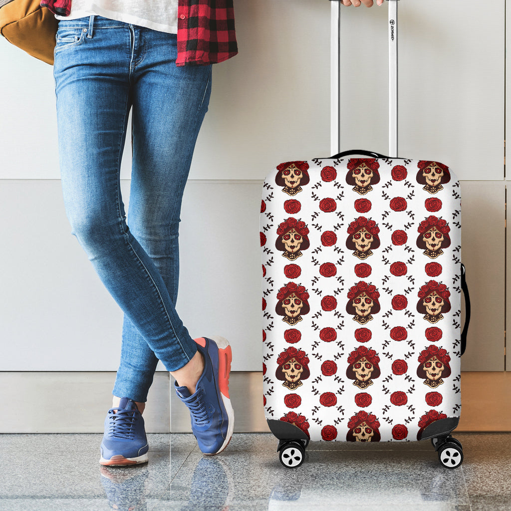 Calavera Girl Skull Pattern Print Luggage Cover