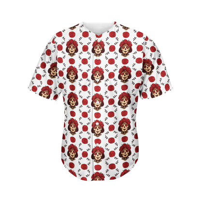 Calavera Girl Skull Pattern Print Men's Baseball Jersey