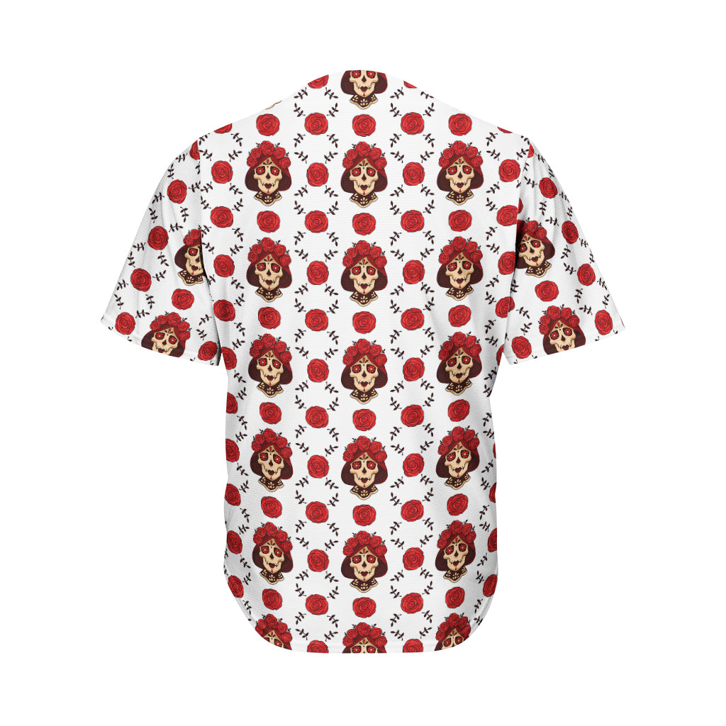 Calavera Girl Skull Pattern Print Men's Baseball Jersey