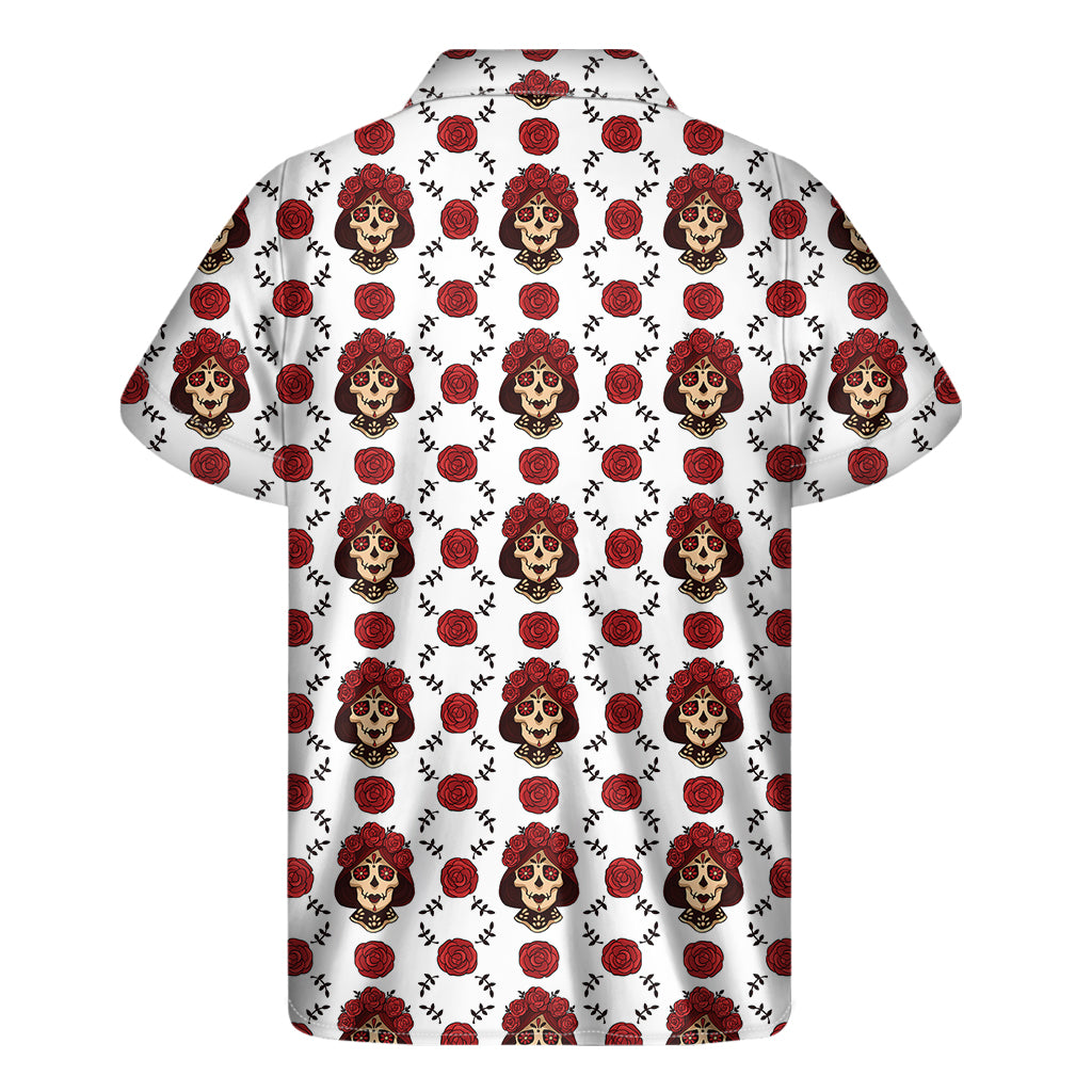 Calavera Girl Skull Pattern Print Men's Short Sleeve Shirt
