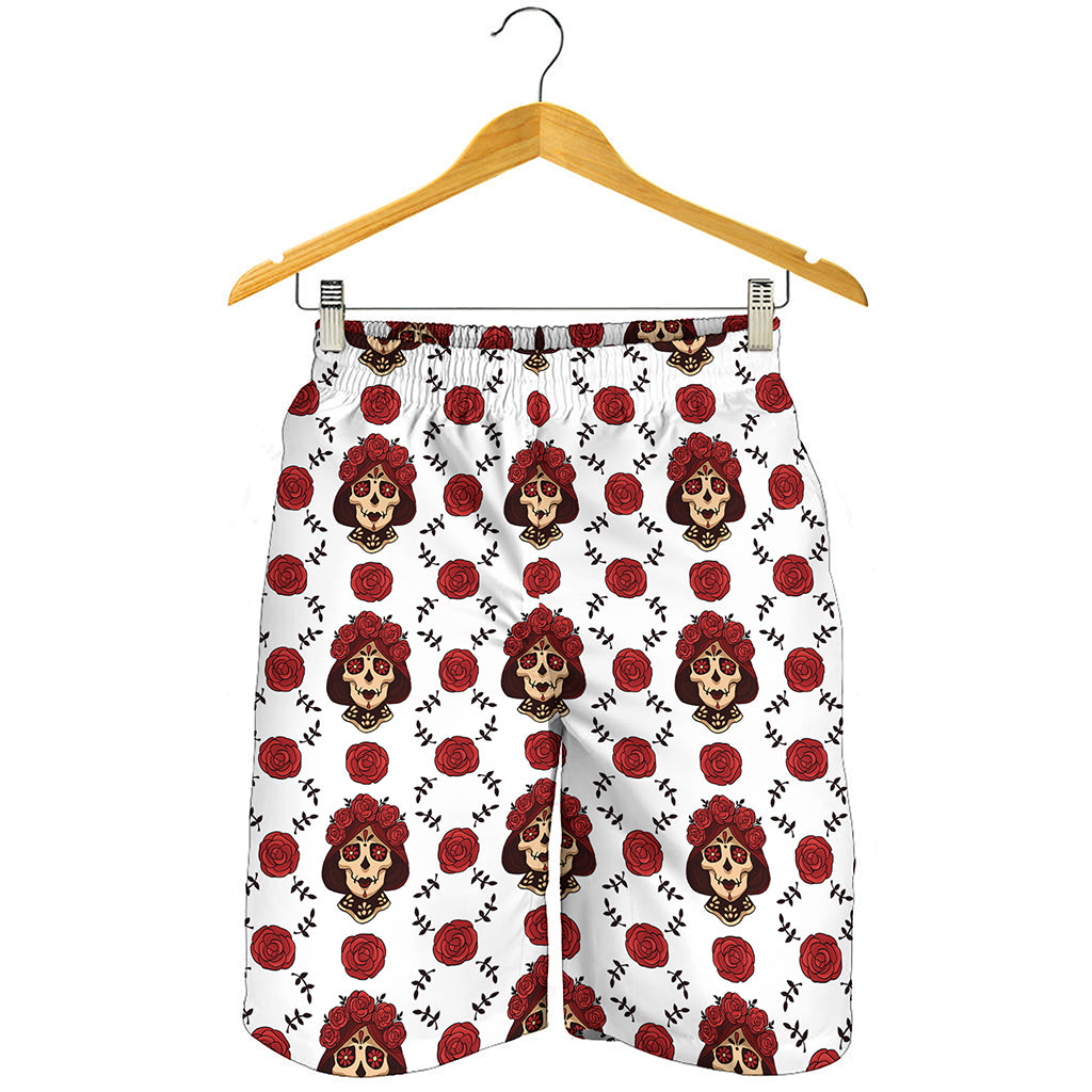 Calavera Girl Skull Pattern Print Men's Shorts