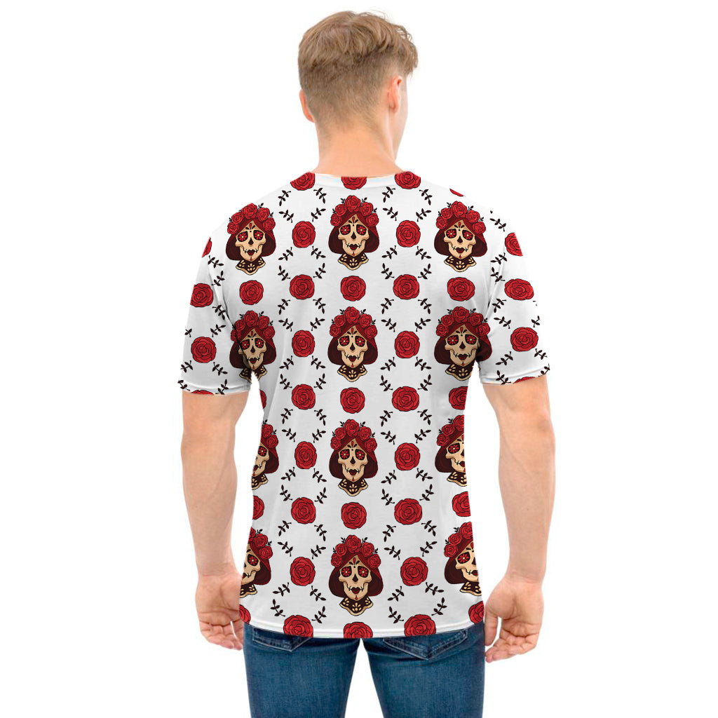 Calavera Girl Skull Pattern Print Men's T-Shirt