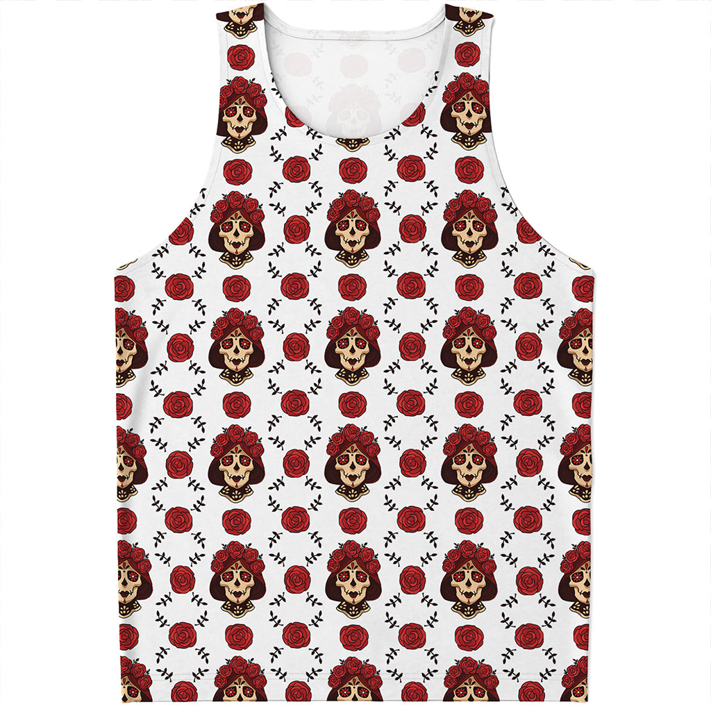 Calavera Girl Skull Pattern Print Men's Tank Top