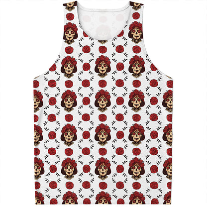Calavera Girl Skull Pattern Print Men's Tank Top