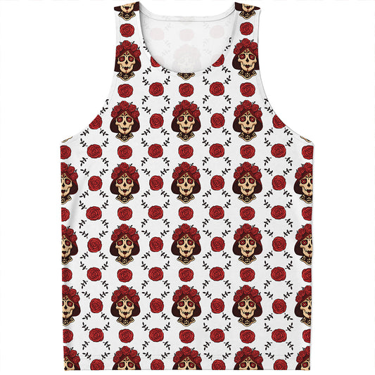 Calavera Girl Skull Pattern Print Men's Tank Top