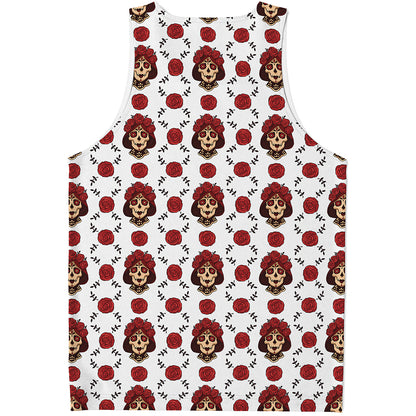 Calavera Girl Skull Pattern Print Men's Tank Top