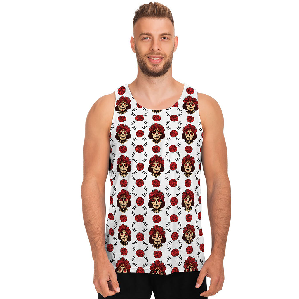 Calavera Girl Skull Pattern Print Men's Tank Top