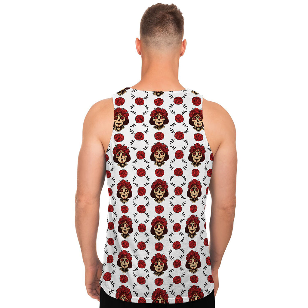 Calavera Girl Skull Pattern Print Men's Tank Top