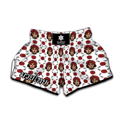 Calavera Girl Skull Pattern Print Muay Thai Boxing Shorts