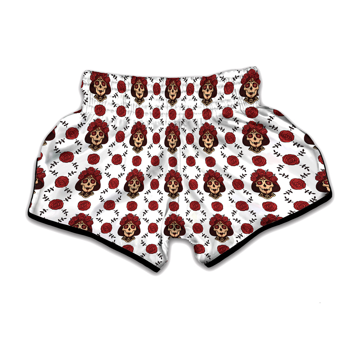 Calavera Girl Skull Pattern Print Muay Thai Boxing Shorts