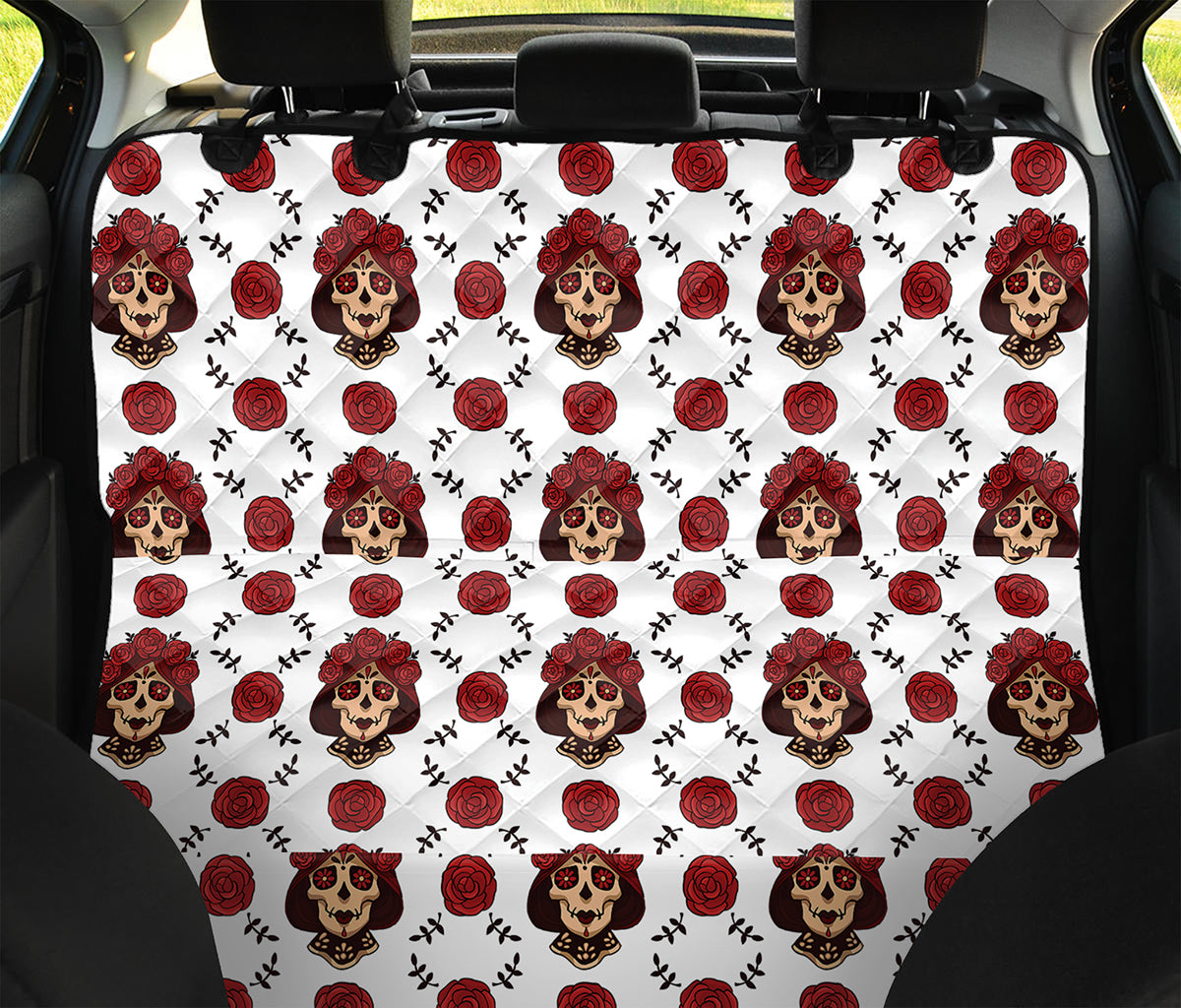 Calavera Girl Skull Pattern Print Pet Car Back Seat Cover