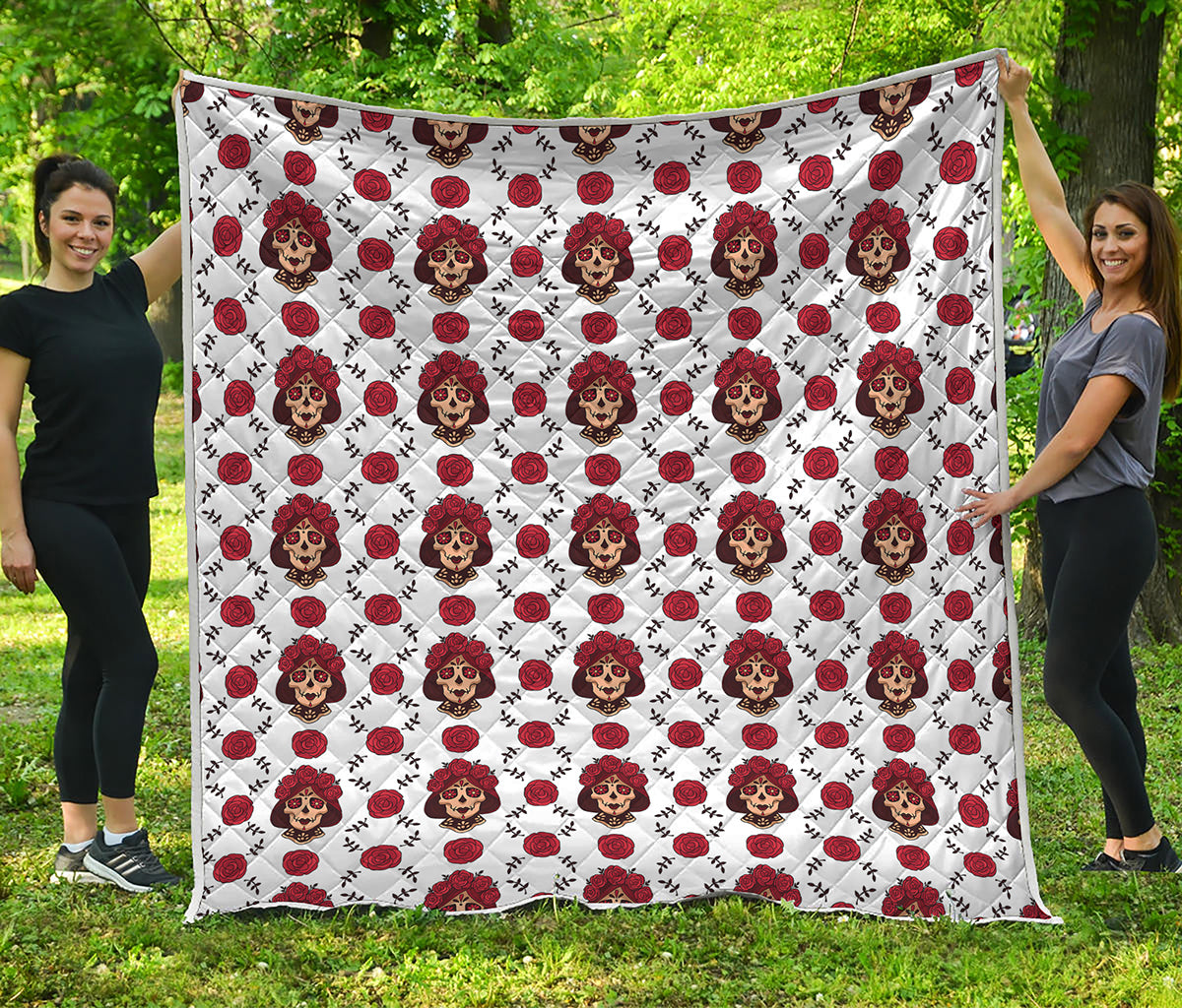 Calavera Girl Skull Pattern Print Quilt