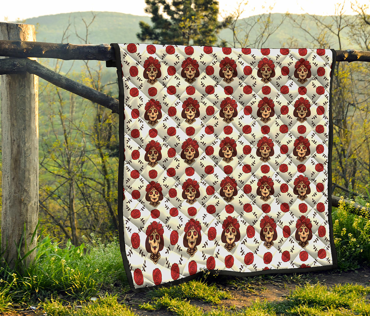 Calavera Girl Skull Pattern Print Quilt