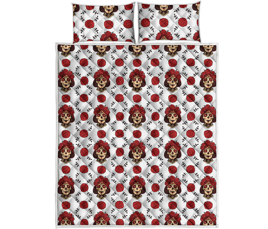 Calavera Girl Skull Pattern Print Quilt Bed Set