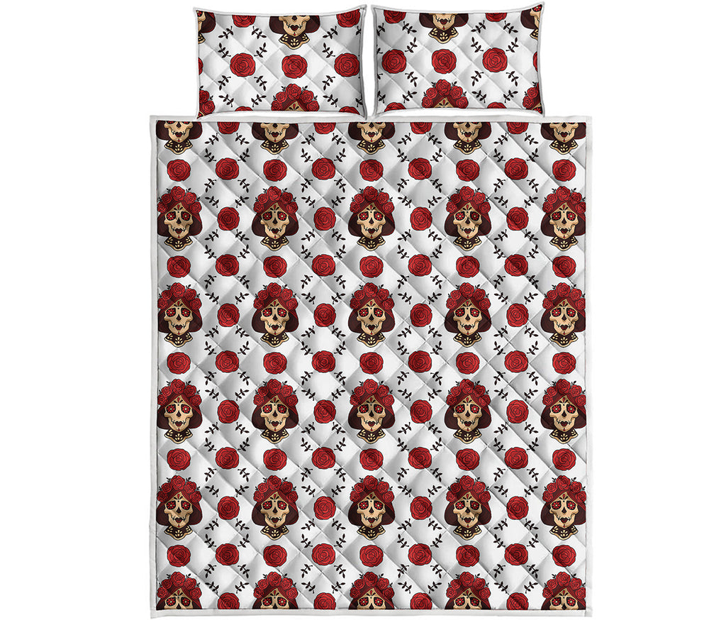 Calavera Girl Skull Pattern Print Quilt Bed Set