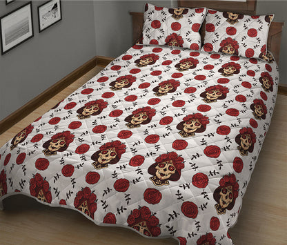 Calavera Girl Skull Pattern Print Quilt Bed Set