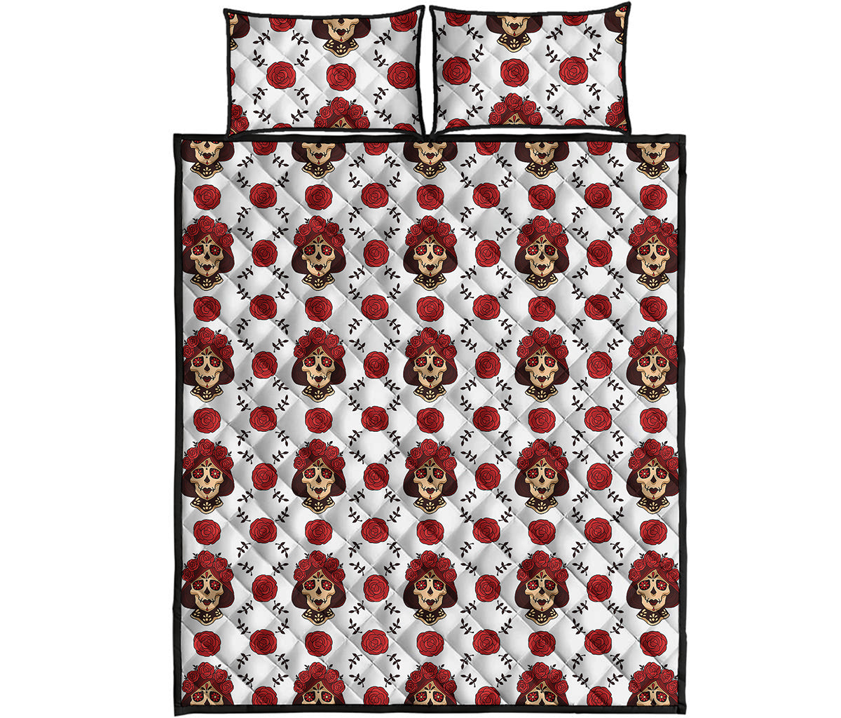 Calavera Girl Skull Pattern Print Quilt Bed Set