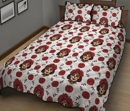 Calavera Girl Skull Pattern Print Quilt Bed Set