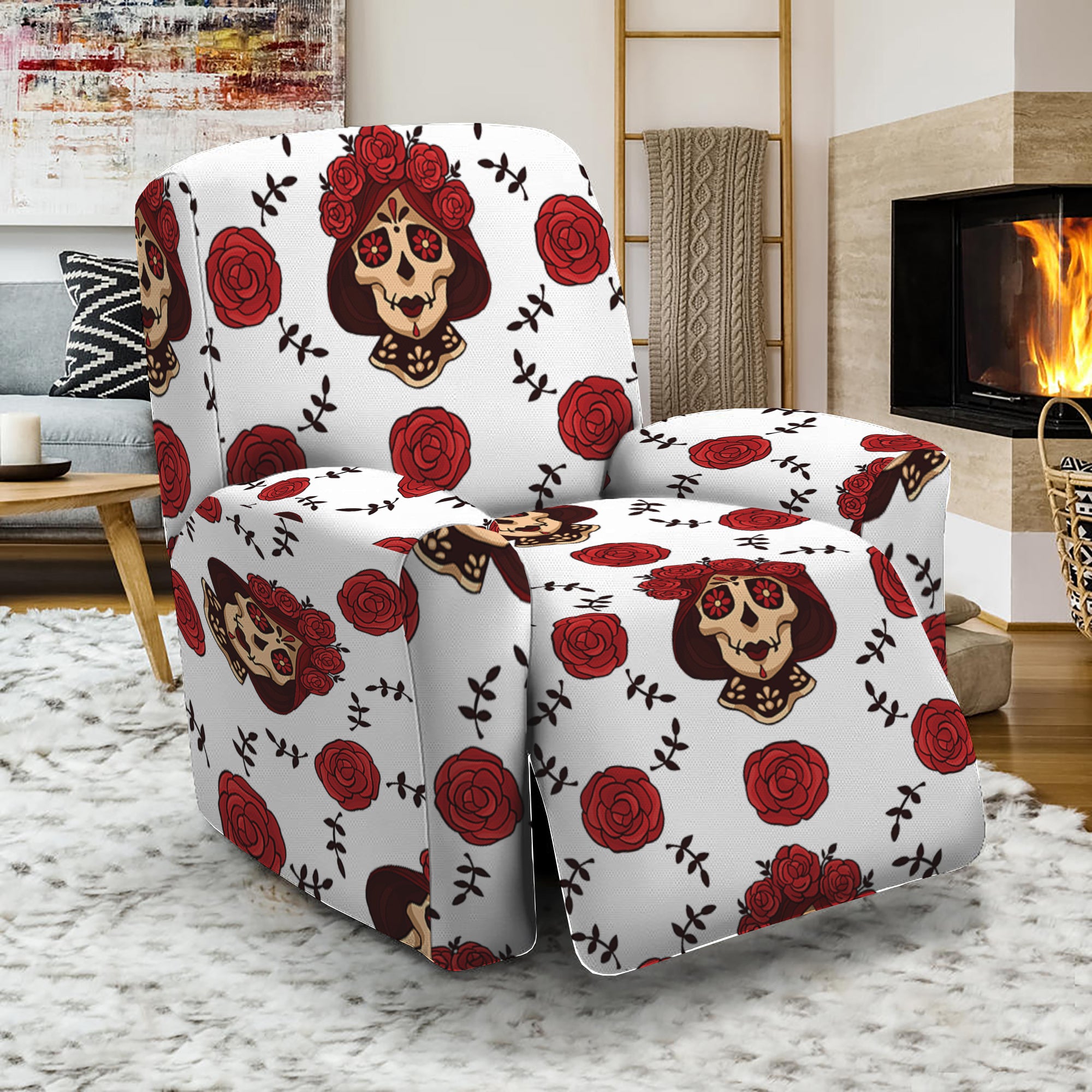 Calavera Girl Skull Pattern Print Recliner Slipcover