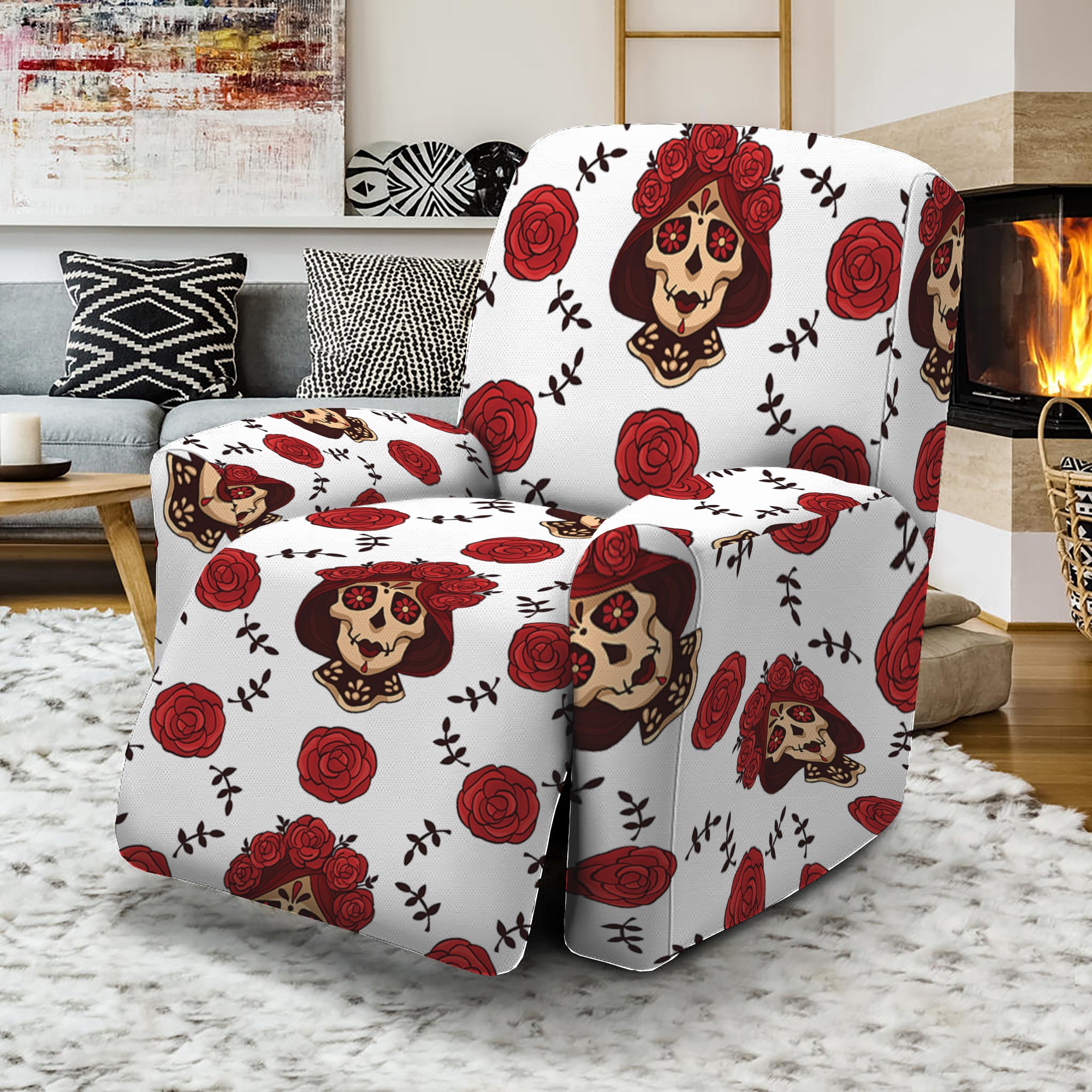 Calavera Girl Skull Pattern Print Recliner Slipcover