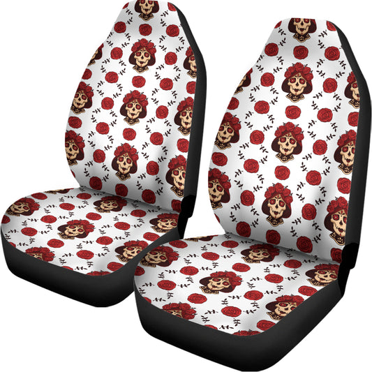 Calavera Girl Skull Pattern Print Universal Fit Car Seat Covers