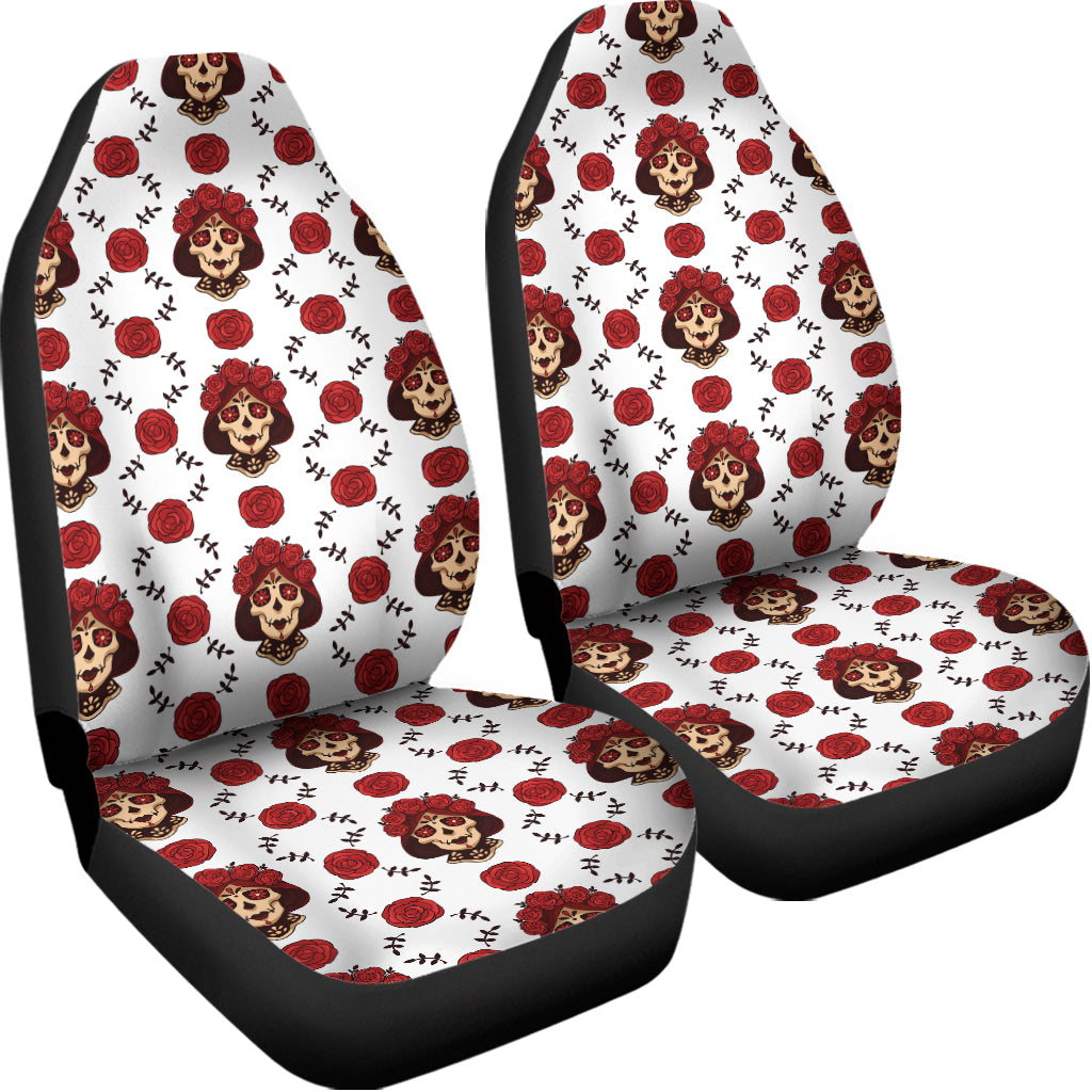 Calavera Girl Skull Pattern Print Universal Fit Car Seat Covers