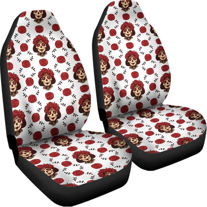 Calavera Girl Skull Pattern Print Universal Fit Car Seat Covers