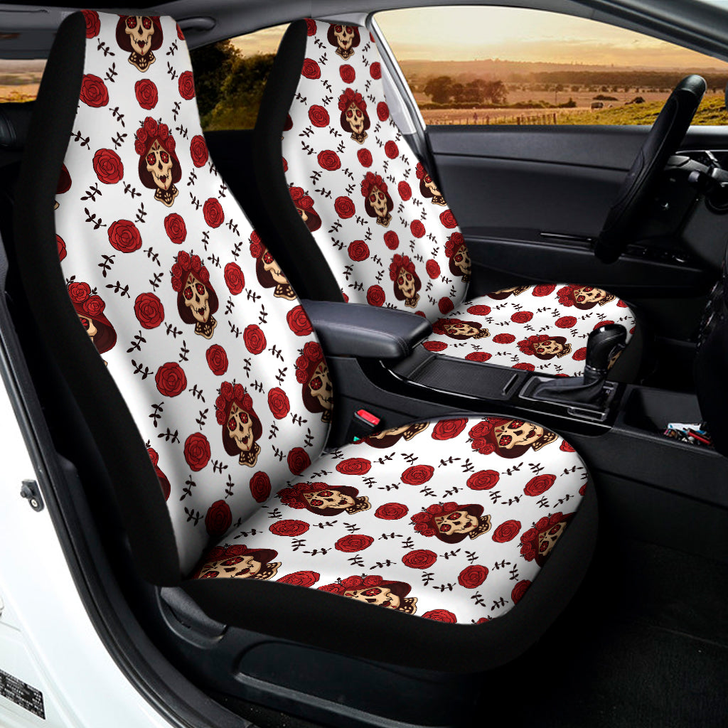 Calavera Girl Skull Pattern Print Universal Fit Car Seat Covers