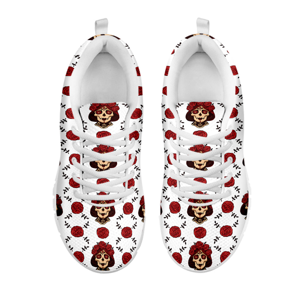 Calavera Girl Skull Pattern Print White Sneakers