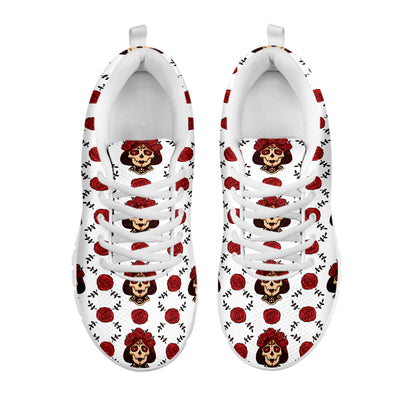 Calavera Girl Skull Pattern Print White Sneakers