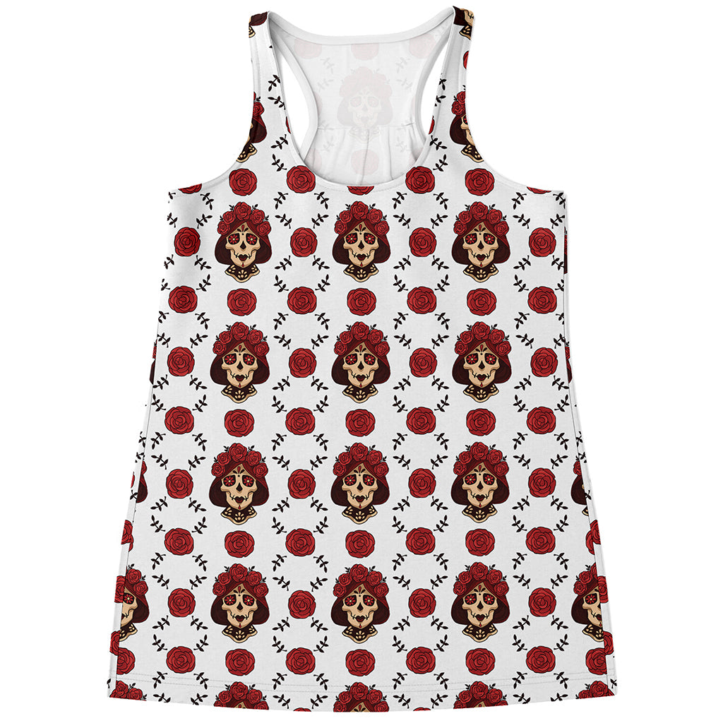 Calavera Girl Skull Pattern Print Women's Racerback Tank Top