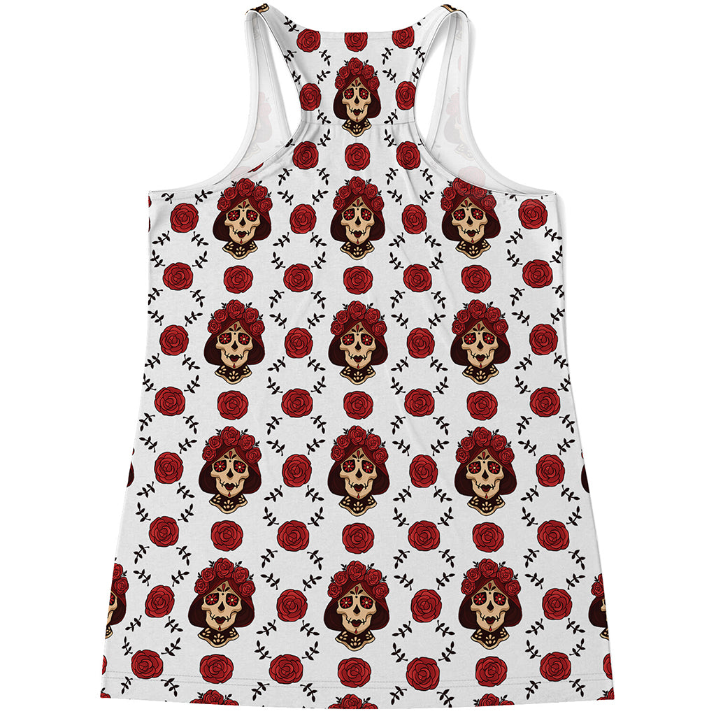 Calavera Girl Skull Pattern Print Women's Racerback Tank Top
