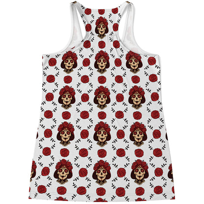 Calavera Girl Skull Pattern Print Women's Racerback Tank Top