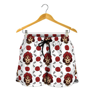 Calavera Girl Skull Pattern Print Women's Shorts