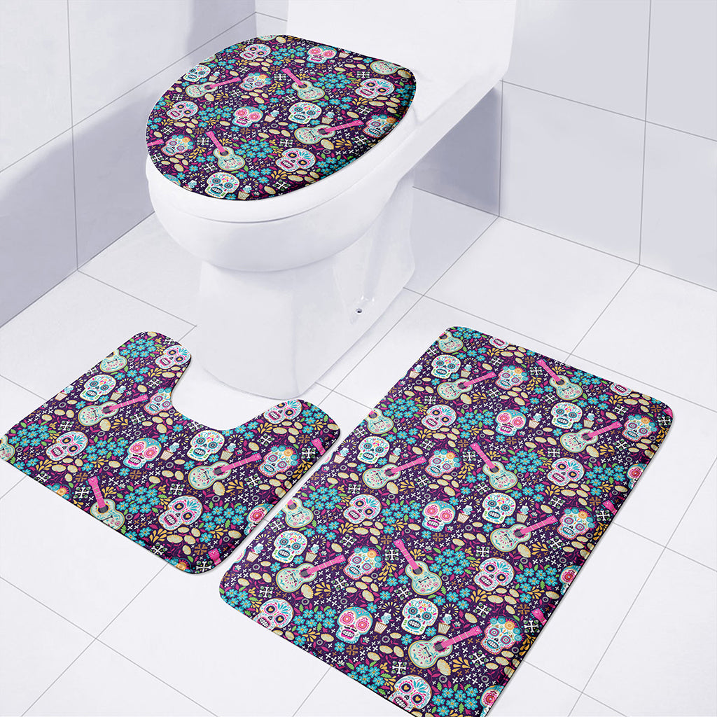 Calaveras Day Of The Dead Pattern Print 3 Piece Bath Mat Set