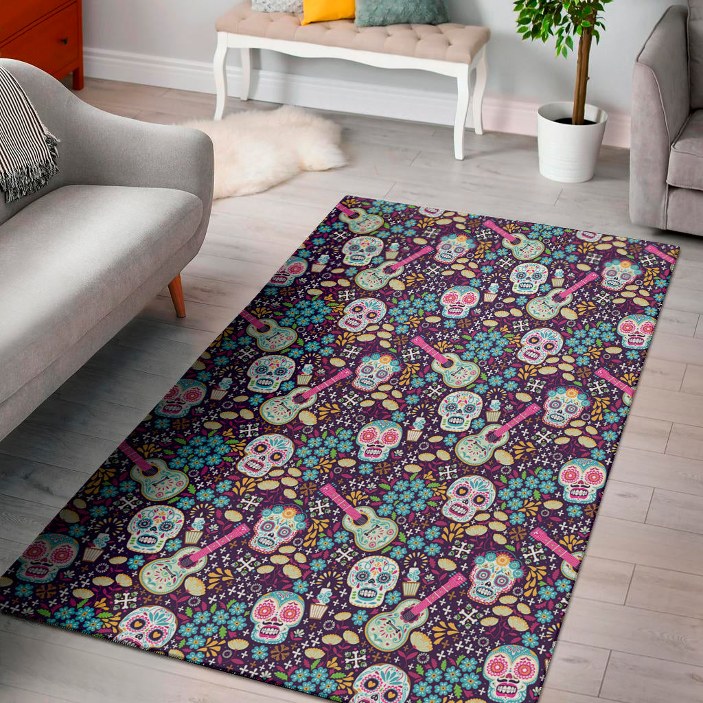 Calaveras Day Of The Dead Pattern Print Area Rug